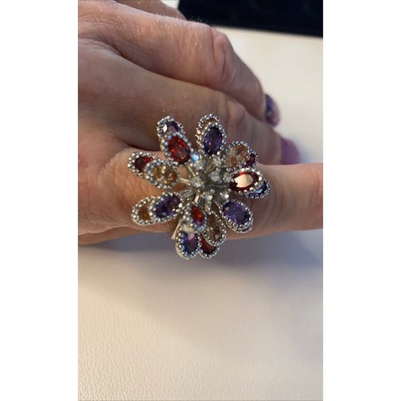 Large Colorful Gemstone Statement Ring Size 8 - Picture 1 of 3